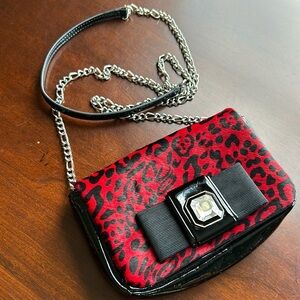 White House Black Market evening bag red and black long shoulder chain NWT
